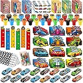 BenLouis 96Pcs Race Car Party Favors Racing Theme School Stationery Set Bulk for Kids Fast Racecar Wheel Birthday Party Goodie Bag Stuffers Classroom Gifts Rewards Pinata Filler