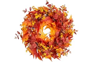 CLYCALOOR Thanksgiving Decorations - Fall Decor - 20inch Fall Wreath for Front Door - Artificial Wreaths with Flower for Thanksgiving Halloween Harvest Festival Home Decor