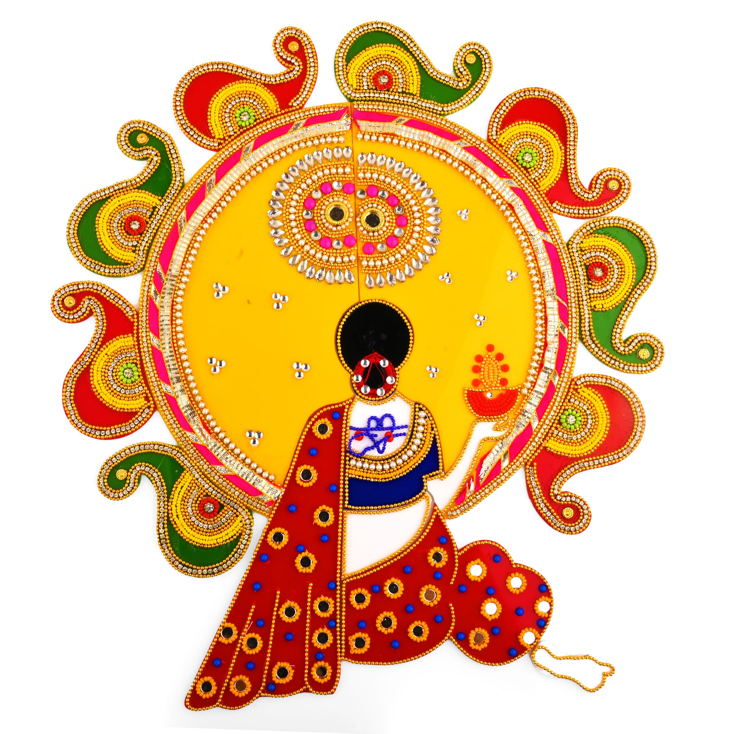 Floor Rangoli Acrylic Handcrafted Indian Traditional Home Décor for Festival Wedding Party Wall Interior Decoration and Gifting (Multicolor Lady Design)