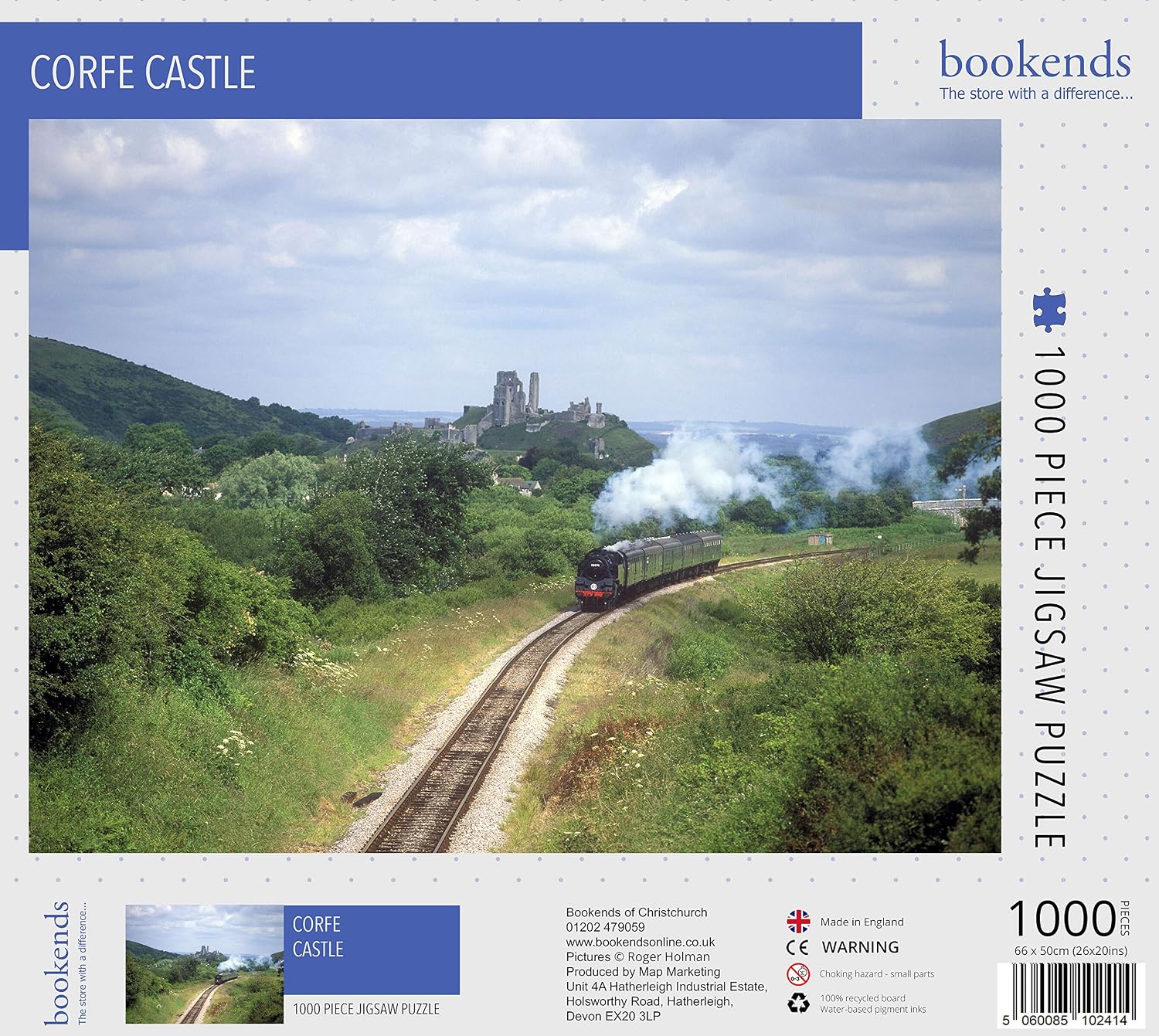 1000 Piece Jigsaw Puzzle - Corfe Castle - Dorset (5060085102414), Green, Grey, Blue