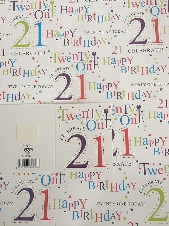 Birthday Age 21 21st Twenty-One Celebrate Wrapping Paper 2 Sheets + 1 ...