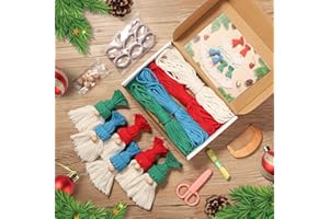 RQWZBCHX 6PCS DIY Macrame Christmas Santa Claus Kit for Kids, Macrame Kit for Beginners, Christmas Tree Hanging Décor with Booklet and Step-by-Step Video Tutorials, Enough Cords, Accessories