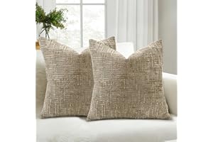 JIUZHEN Chenille Textured Throw Pillow Covers Pack of 2， Square Decorative Cushion Covers for Cozy Farmhouse Living Room, Sof