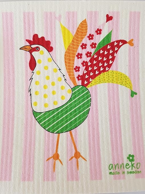 Anneko Design Swedish Dishcloth - Schwedische Spültuch - Schwamm - biologisch abbaubar - Öko - Langlebig, Waschbar - (Rooster