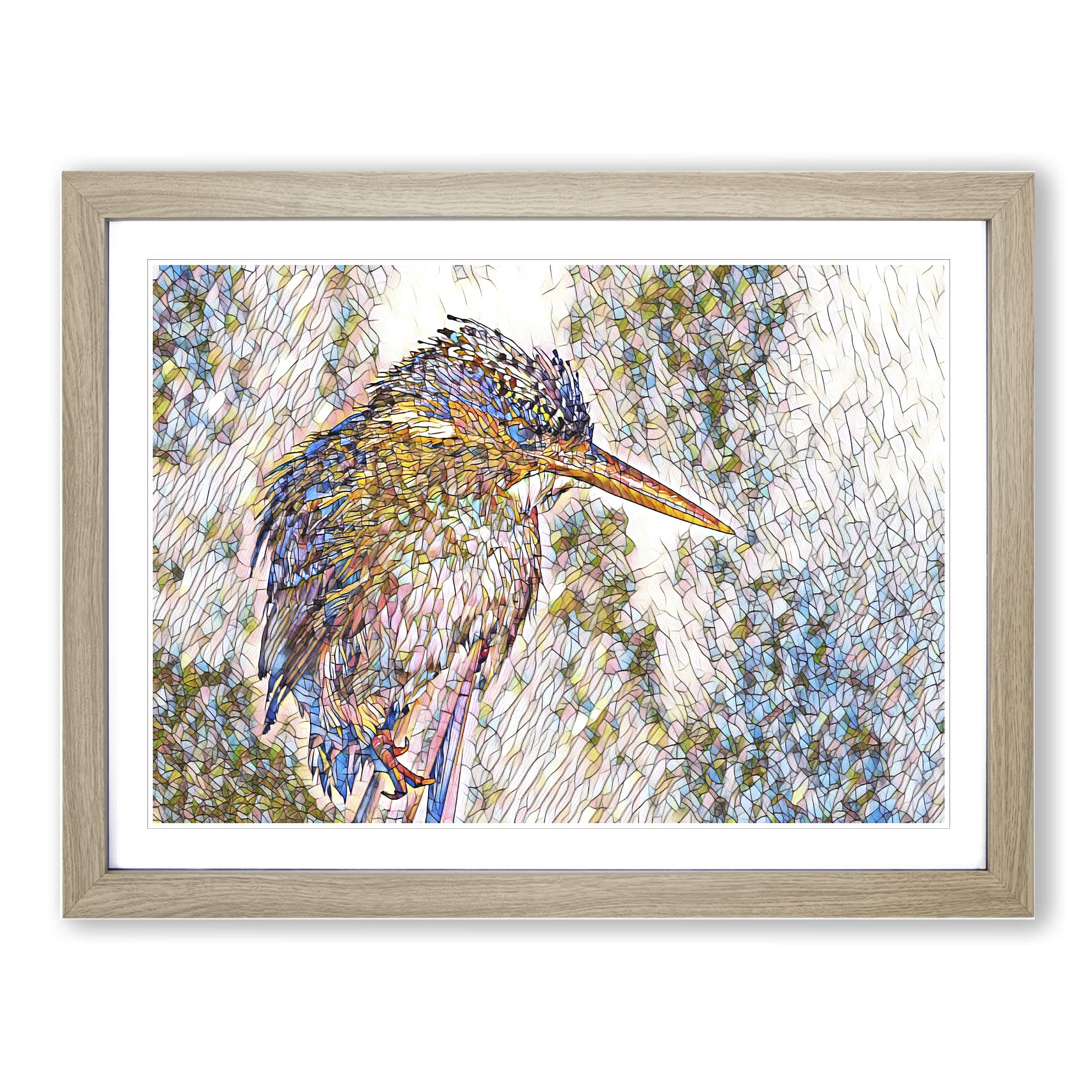 Kingfisher Bird Modern BG Framed Print | A3 Oak Framed Wall Art | Ready to Hang | Modern Nature Picture | Living Room Bedroom Lounge Office