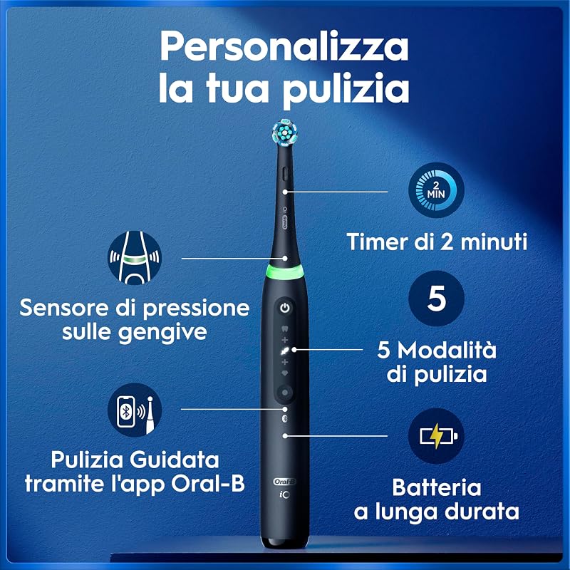 iO 5 Spazzolino Elettrico, con 3 Testina di Ricambio, Custodia, Nero