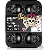 Wrenbury Large Skull Baking Pan - Non Stick 6 Cup Muffin Cake Tin - Perfect for Novelty Cupcakes and Pizza - Non Toxic and Effortless Cleaning - 4.75" Cup