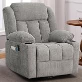 Ketaiyou Rocker Swivel Recliner Chair with Massage and Heat (Lime Gray1) | Cup Holders,Side Pockets,Overstuffed Large Manual Glider for Adults,Comfy Soft Fabric Living Room Reclining Sofa Chair