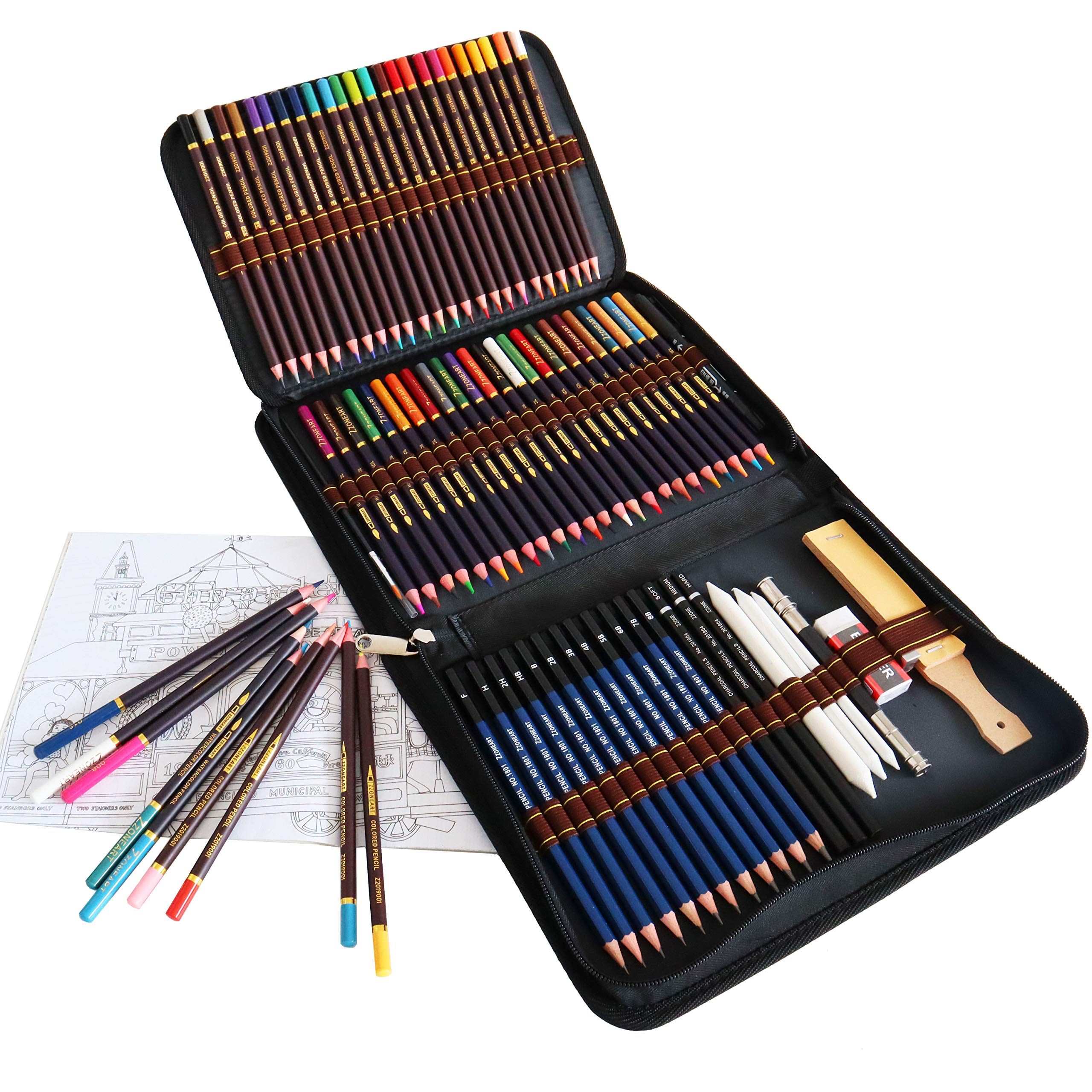 QUER Colouring Drawing Pencils, 72 Piece Art Set Include Coloured Pencils, Sketching Pencils, Graphite, Charcoal Pencil, Ideal for Beginners Drawing, Colouring