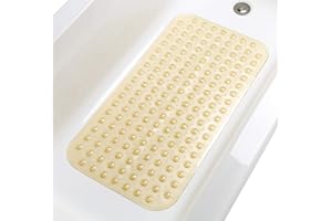 TIKE SMART Large Non-Slip Bathtub & Shower Mat 31"x16" (Smooth/Non-Textured Tubs Only) Safe, Clean, Machine-Washable, Superior Grip&Drainage, Vinyl, Transparent Light Brown,Medium