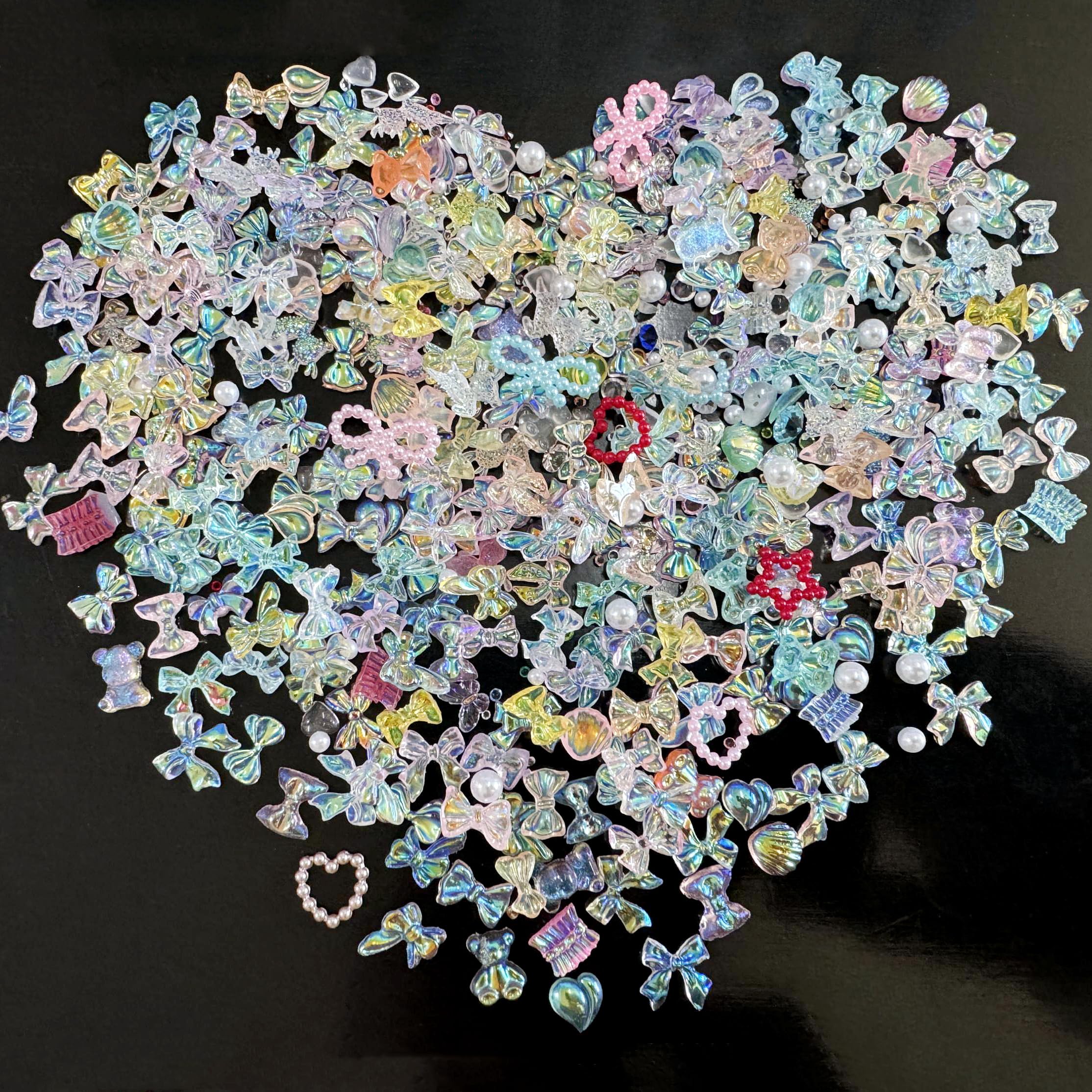OTKARXUS 3D Nail Charms, 400PCS Multi Shapes Random Mixed Nail Gems, Bow, Heart, Bear, Rhinestones, Pearls, Aurora Colrful — image 1
