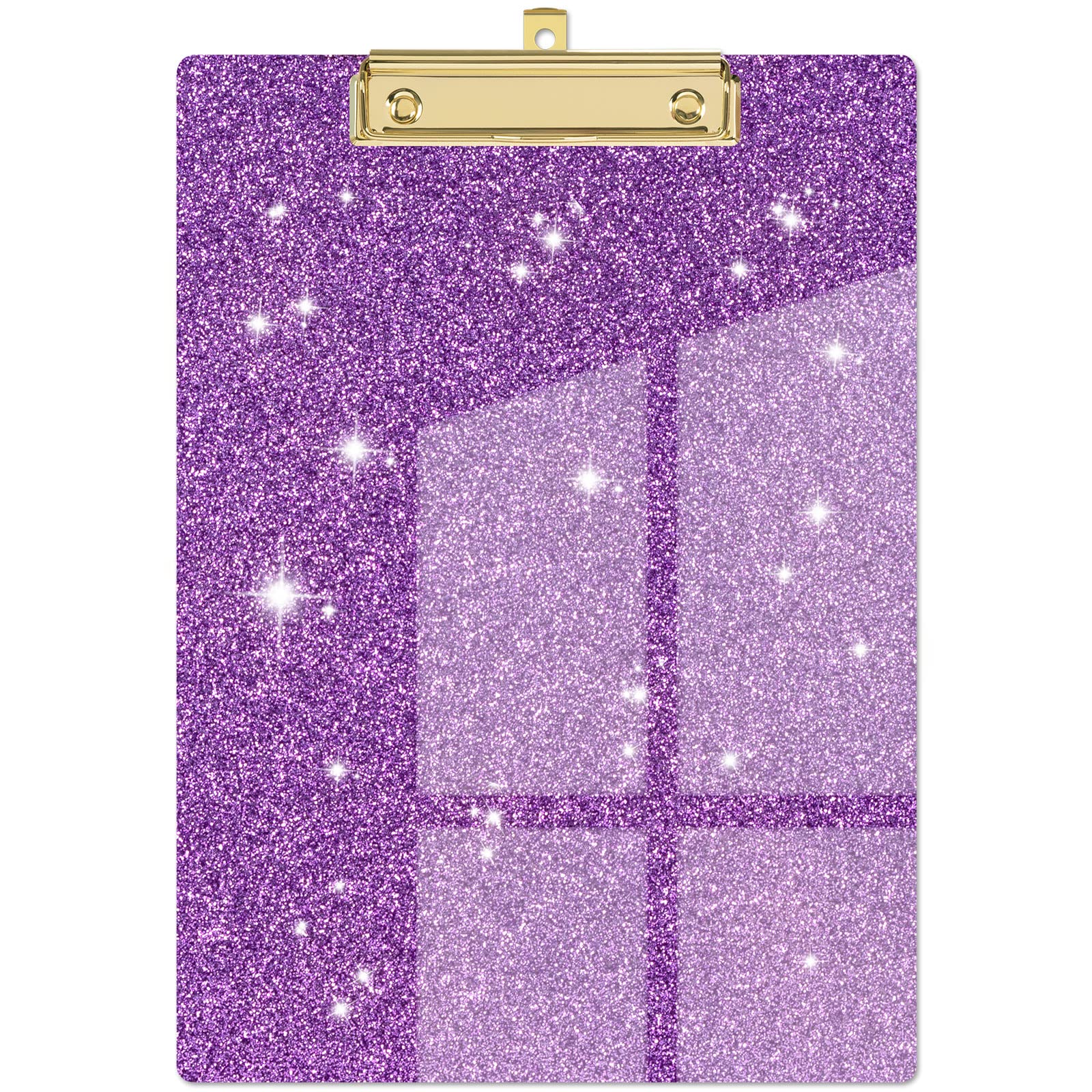 Piasoenc Acrylic Clipboards, Fashion Glitter Clip Board with Low Profile Gold Clip, Designed for Classroom School and Office Use, A4 Letter Size 9 x 12.5 in,Purple