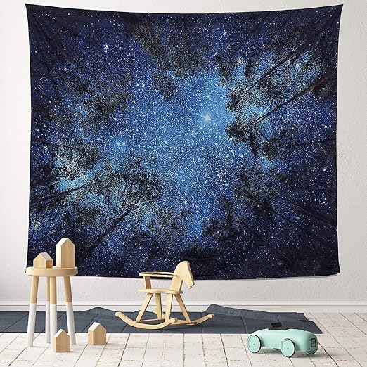 Amazon Com Homkuu Starry Wall Tapestry 3d Printing Forest Starry