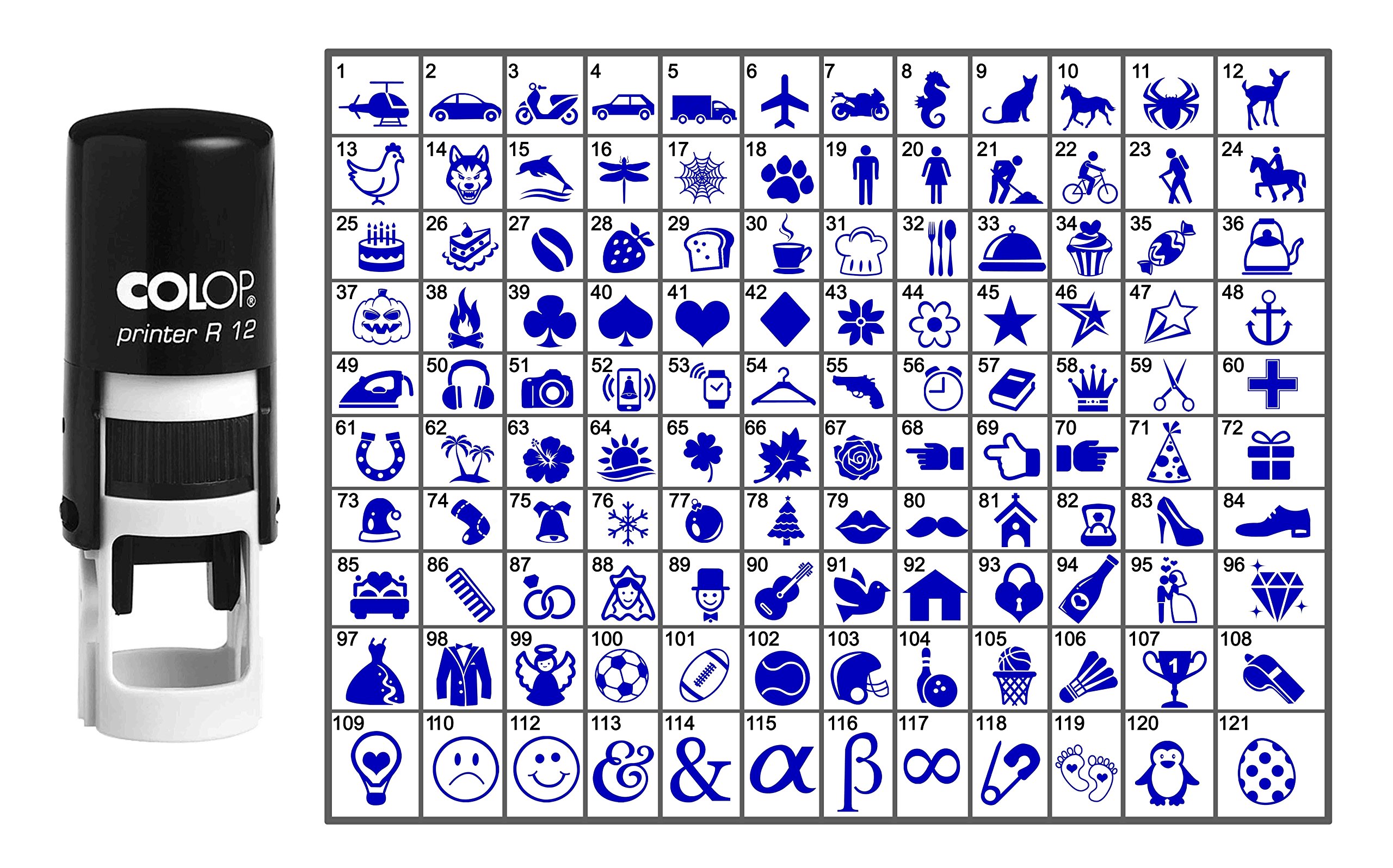 Choose Your Personalized Icon Round Rubber Stamp Self Inking COLOP Mini Stamper 12 mm-Blue Ink