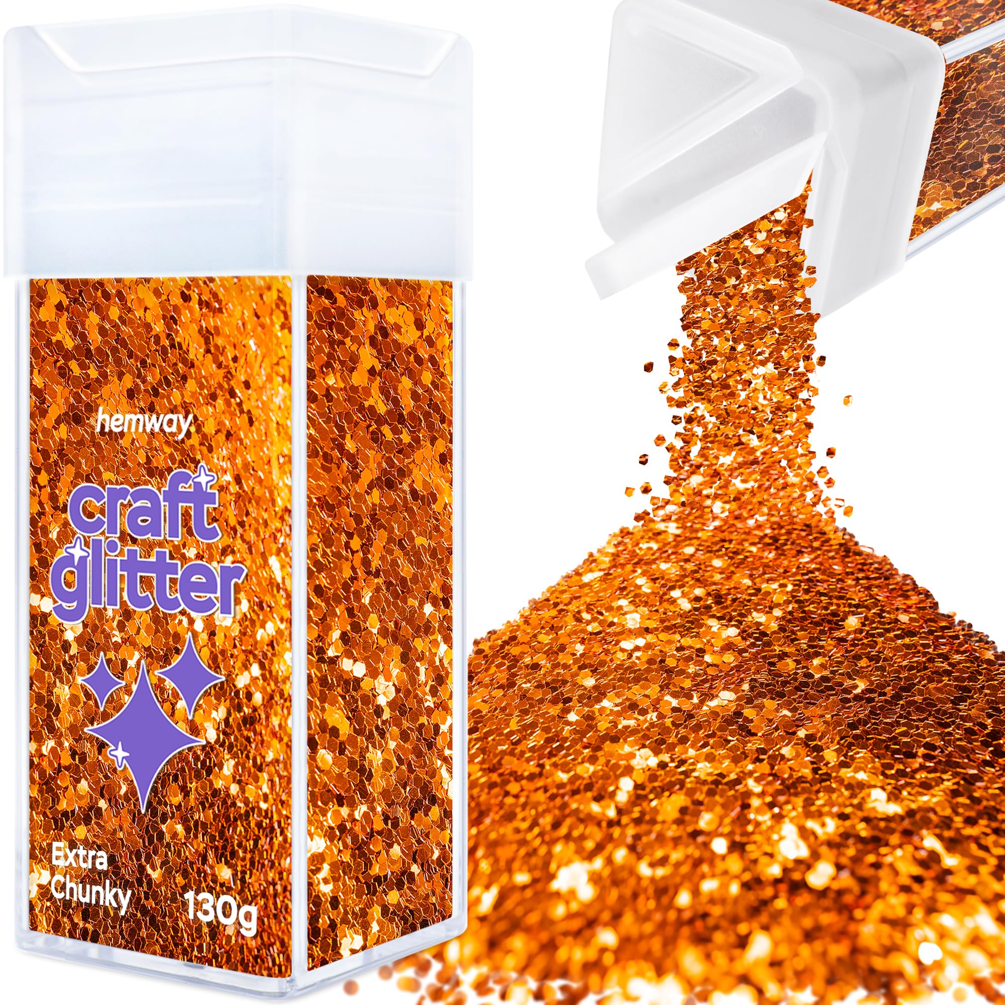 Hemway Glitter Shaker Copper 110g Extra Chunky, Craft Glitter Shaker for Resin & Epoxy Crafts, Christmas Art Supplies, Nail, Body, Face, Eye, Festival, Crafting, Slime, Sparkle