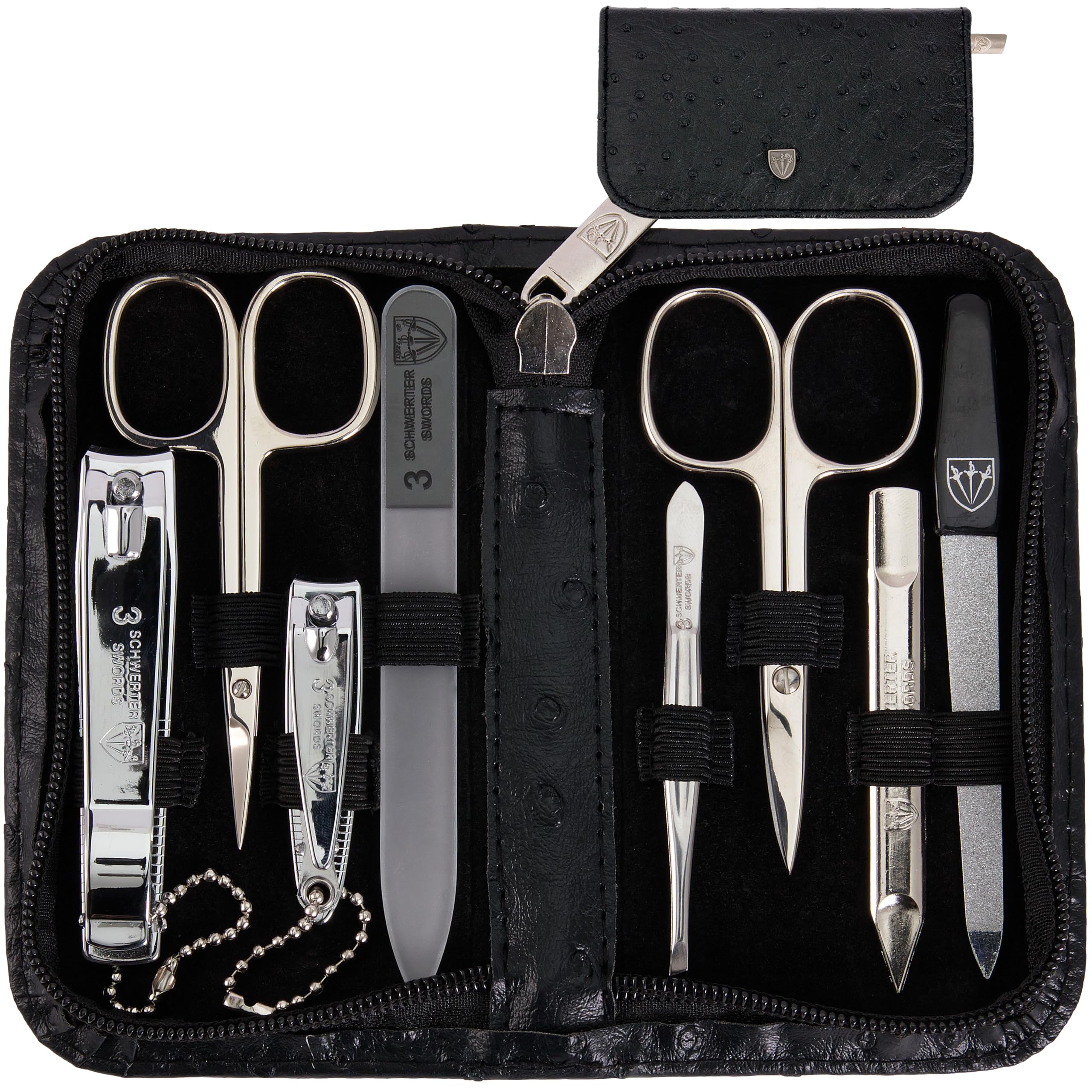 3 Swords Germany - brand quality 8 piece manicure pedicure grooming kit set for professional finger & toe nail care scissors clipper fashion leather case in gift box, Made by 3 Swords (522016)