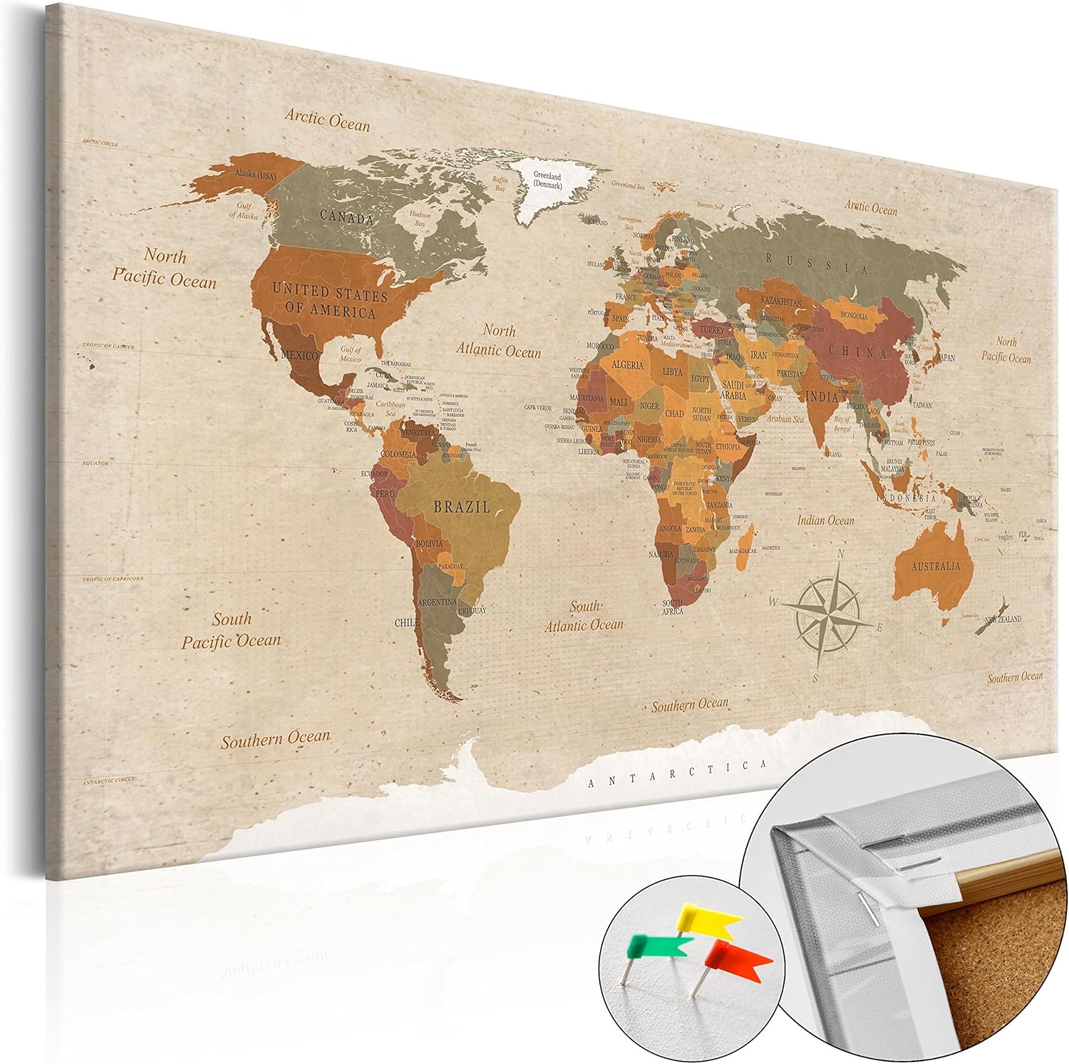 murando Pinboard World Map 90x60 cm/35,4x23,6" 1 Piece Cork Board