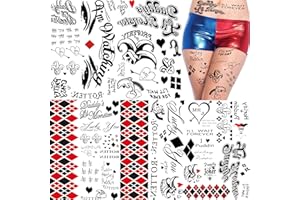 TASROI 5 Sheets HQ Joker Tattoo Stickers For Women Men Adults, Halloween Temporary Tattoos Face Makeup Kit Set, Zombie Halloween Costume ave Party Accessories, Prison Prisoner Inmate Fake Tattoos