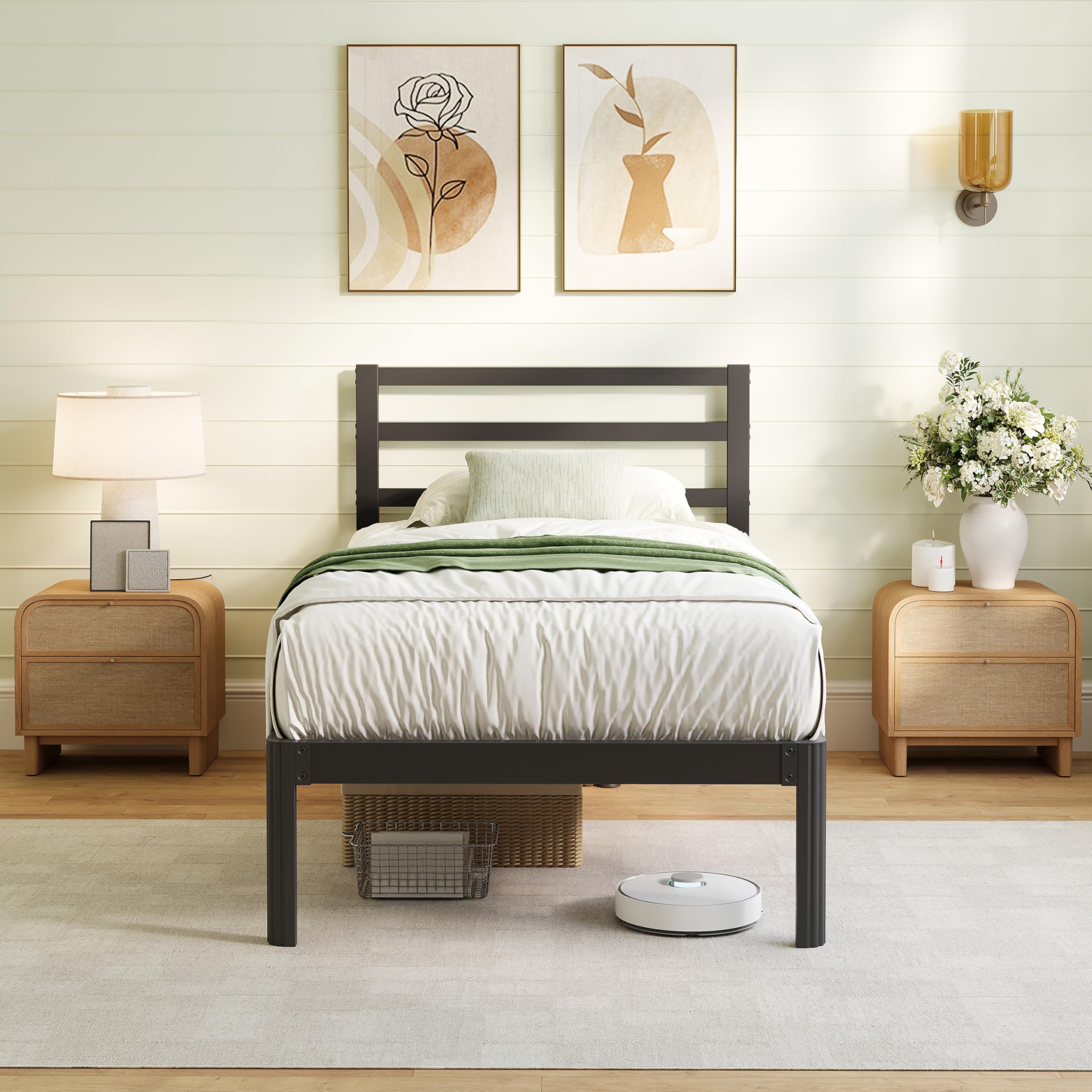 Photo 1 of ****************MISSING PARTS************
ZIYOO 18 Inch Twin Size Metal Platform Bed Frame with Modern Iron-Art Headboard Modern Iron Platform Bed Frame Support Up to 1500 LB No Box Spring Needed Noise-Free, Easy Assembly Black