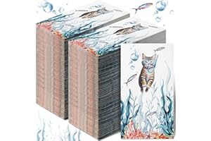 Moinchore 200 Pcs Funny Cat Diving Disposable Guest Towels for Bathroom Teal Blue Decorative Paper Hand Towels Coastal Guest Napkins Sea Ocean Dinner Napkins for Baby Shower Holiday Party Supplies