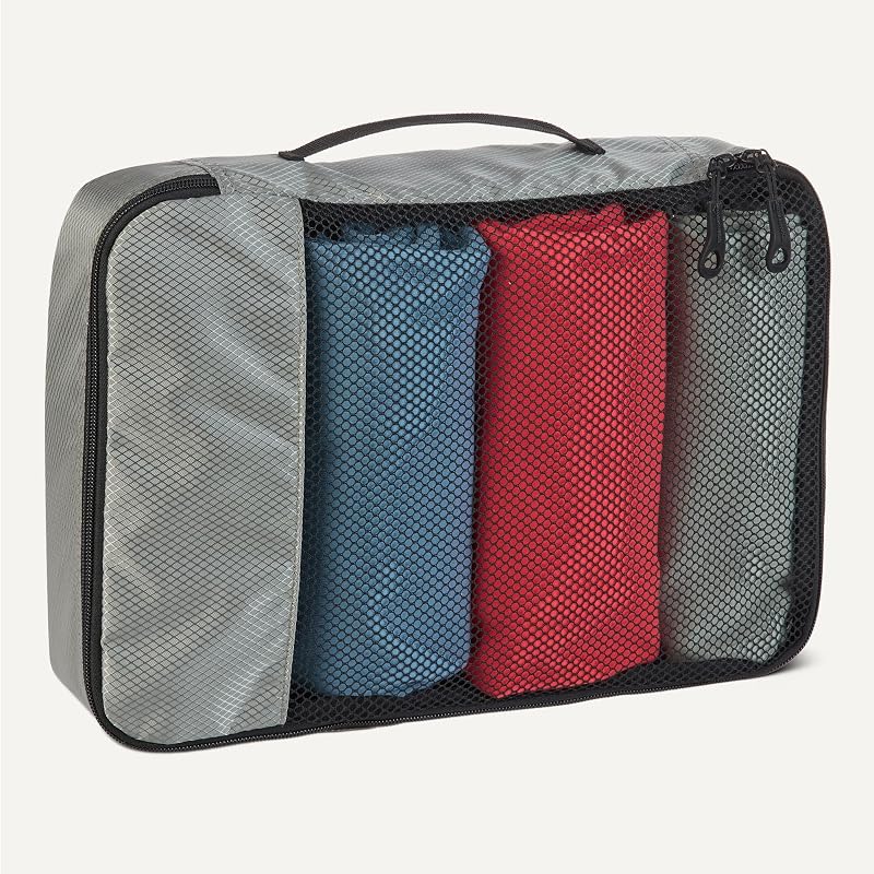 , Set di 4 Packing Cube, Accessori da Viaggio, Organizer per Bagagli con Doppia Cerniera, Parte Superiore in Rete, 100% Poliestere, S/M/L/Slim, Grigio (in Precedenza Amazon Basics)