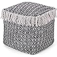 Christopher Knight Home Samantha Boho Fabric Cube Pouf, Black, White