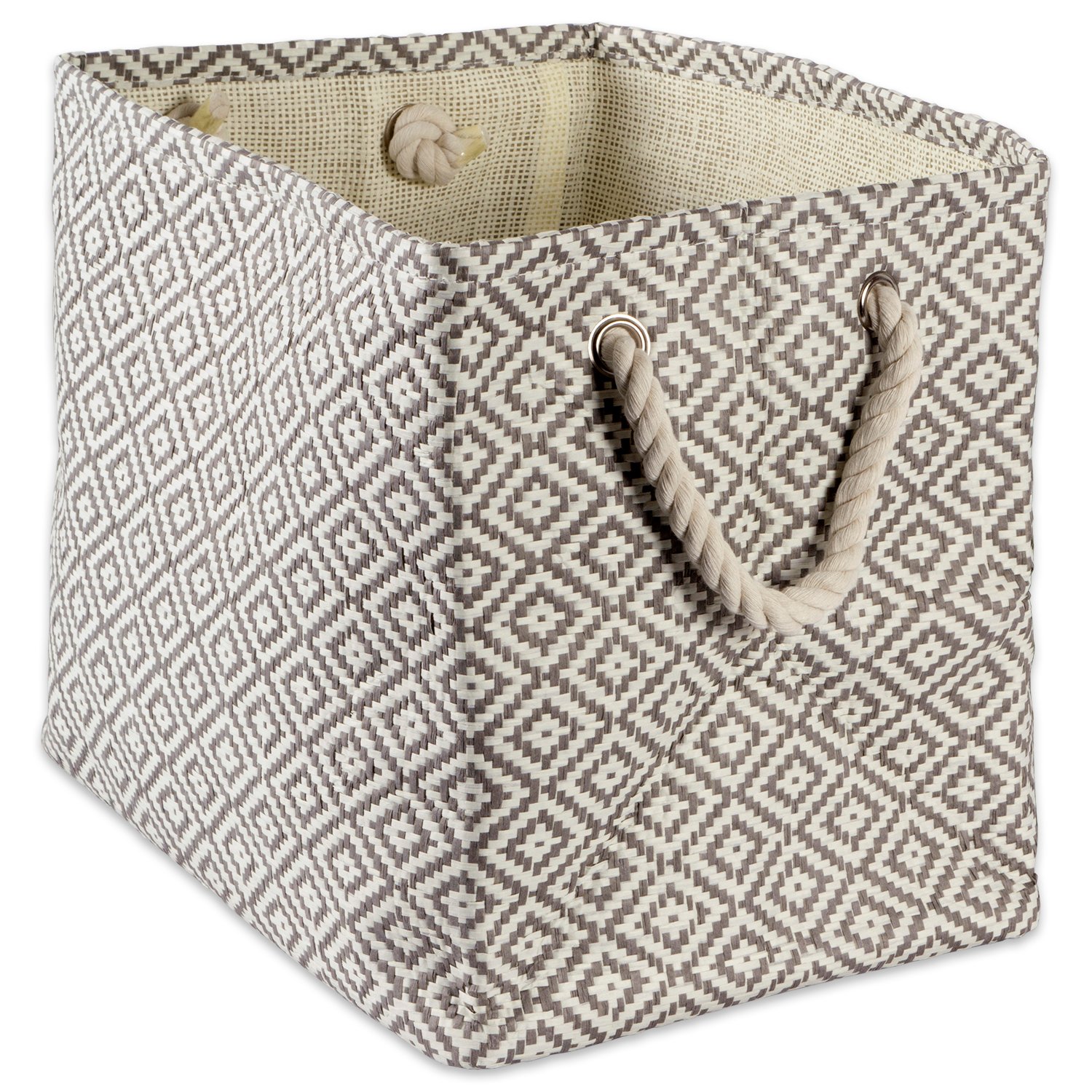 DII Woven Paper Storage Bin, Geo Diamond, Gray, Medium Rectangle