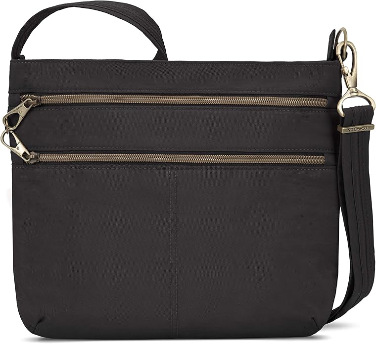 Travelon Antitheft Signature Double Zip Cross Body Bag, Black Amazon