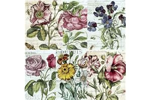 LASSOS BOUTIQUE Botanical Theme Mulberry Rice Paper, 8 x 10.5 inch - 6 x Different Printed Mulberry Paper Images 30gsm Visible Fibres for Decoupage Crafts Mixed Media Collage Art