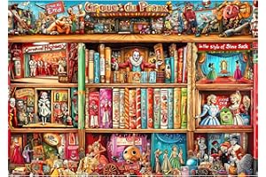 MINIWAN Circus Bookshelf Puzzles for Adults 1000 Pieces Colorful Vintage Artwork Jigsaw Puzzles with Letters on Back Hard Impossible Difficult Challenging Funny Family Puzzle (27.5"x19.6")