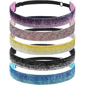 Amabro 5Pcs Glitter Running Headbands for Women Non Slip Stretchy Hair Band | Velvet Adjustable Sparkly Shiny Sports Workout
