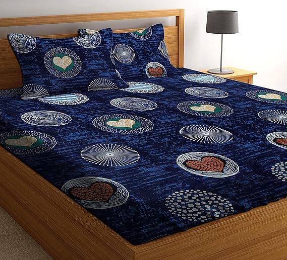 HIYANSHI HOME FURNISHING Glace Cotton King Size Double Bedsheet with 2 Pillow Covers (Blue 8)