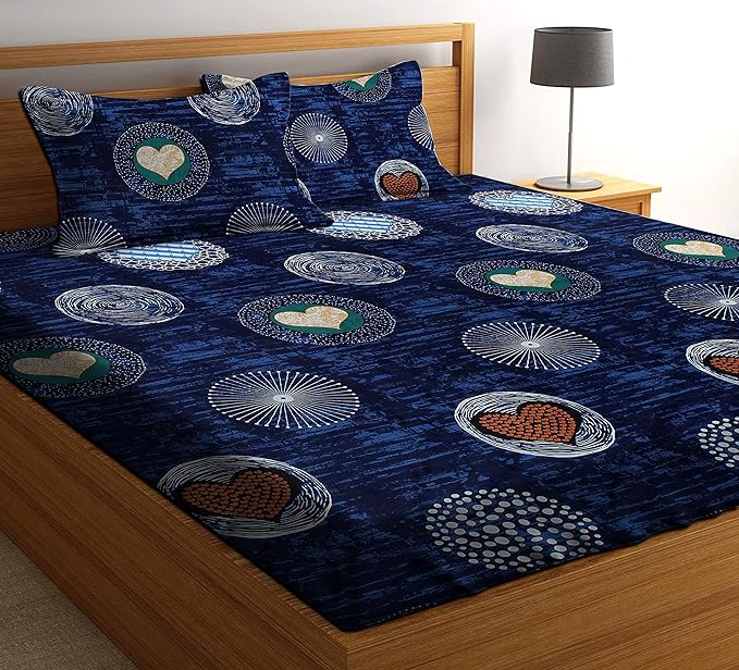 HIYANSHI HOME FURNISHING Glace Cotton King Size Double Bedsheet with 2 Pillow Covers (Blue 8)