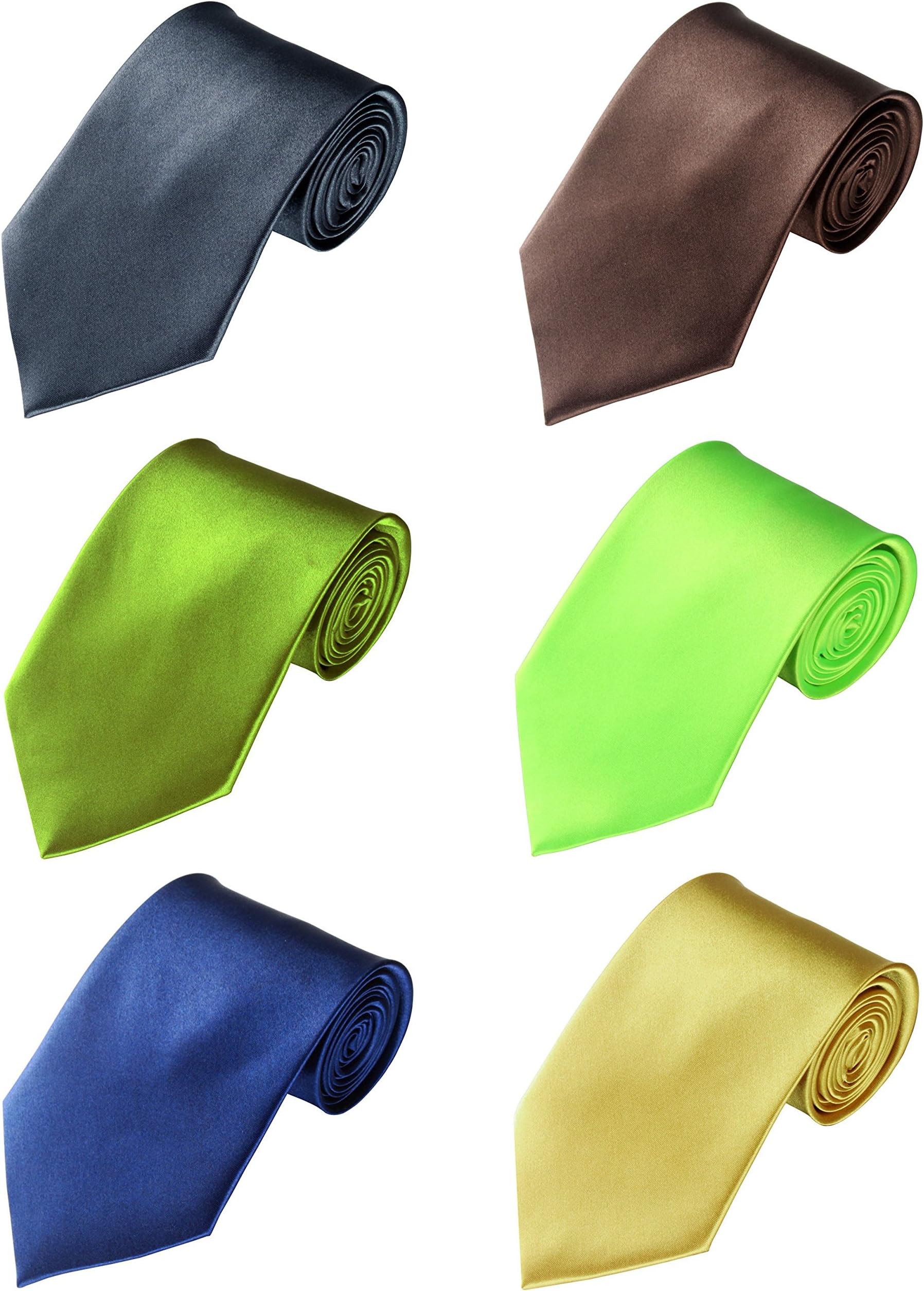 LilMents 6 Pack Mens Classic Plain Solid Color Formal Necktie Tie Set