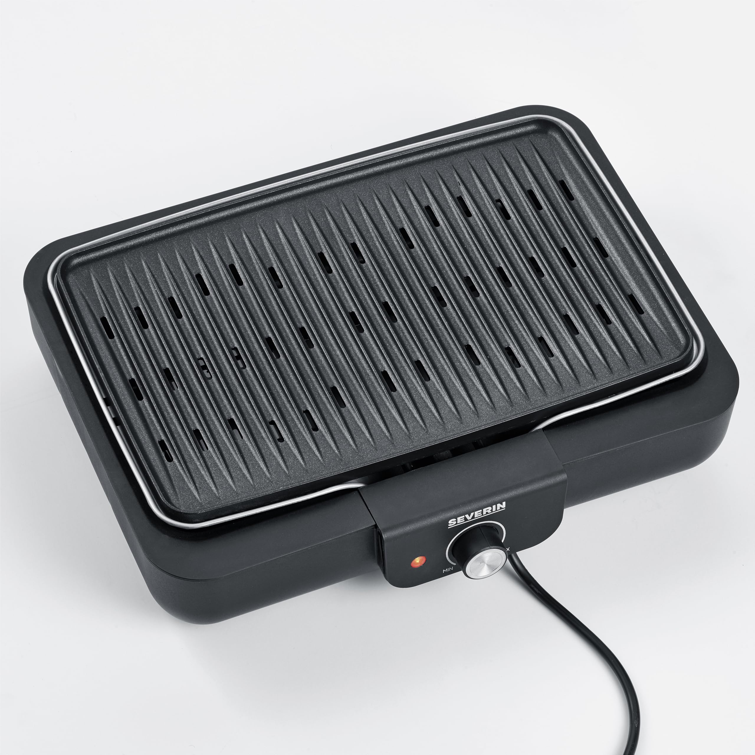 Severin Tischgrill mit Aluminium-Grillplatte, für drinnen und draußen, Alu-Druckgussplatte, Elektrogrill mit schnellem Grill-Start, einstellbar bis zu 230°C, 2.200 W, schwarz, PG 8556 6