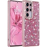 FABSPARK Case for Samsung Galaxy S25 Ultra,Glitter Crystal Diamond Rhinestone Sequin Shiny Bling Sparkly Glossy Luxury Electroplated,Aesthetic Cute Full Protection for Samsung Galaxy S25 Ultra,Pink