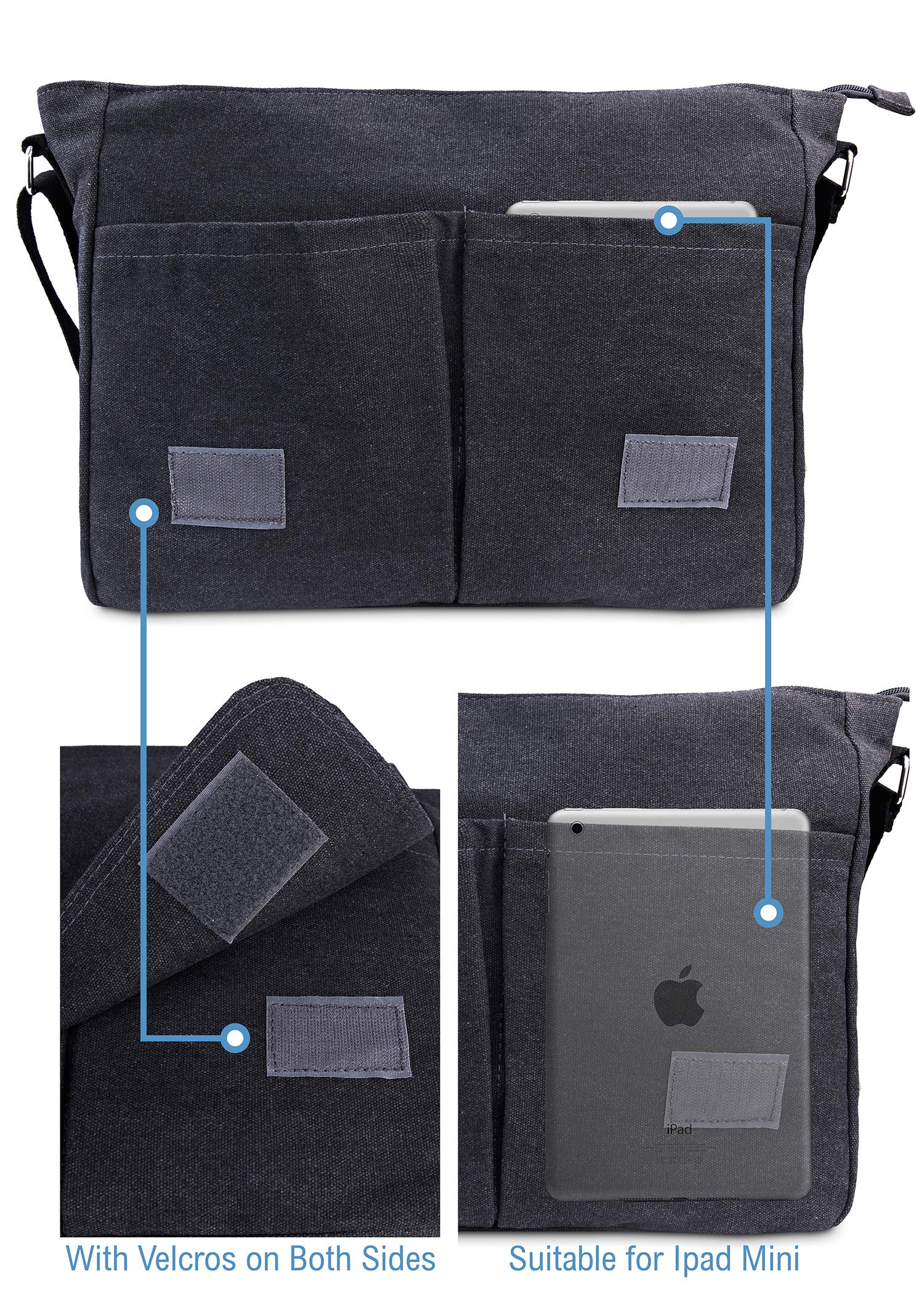 TRAVANDO Laptoptasche 14-16 Zoll Laptop Tasche Herren Umhängetasche Canvas Segeltuch Kuriertasche Messenger Bag Herren für Arbeit Schule Freizeit Notebook Tasche (Schwarz) 5