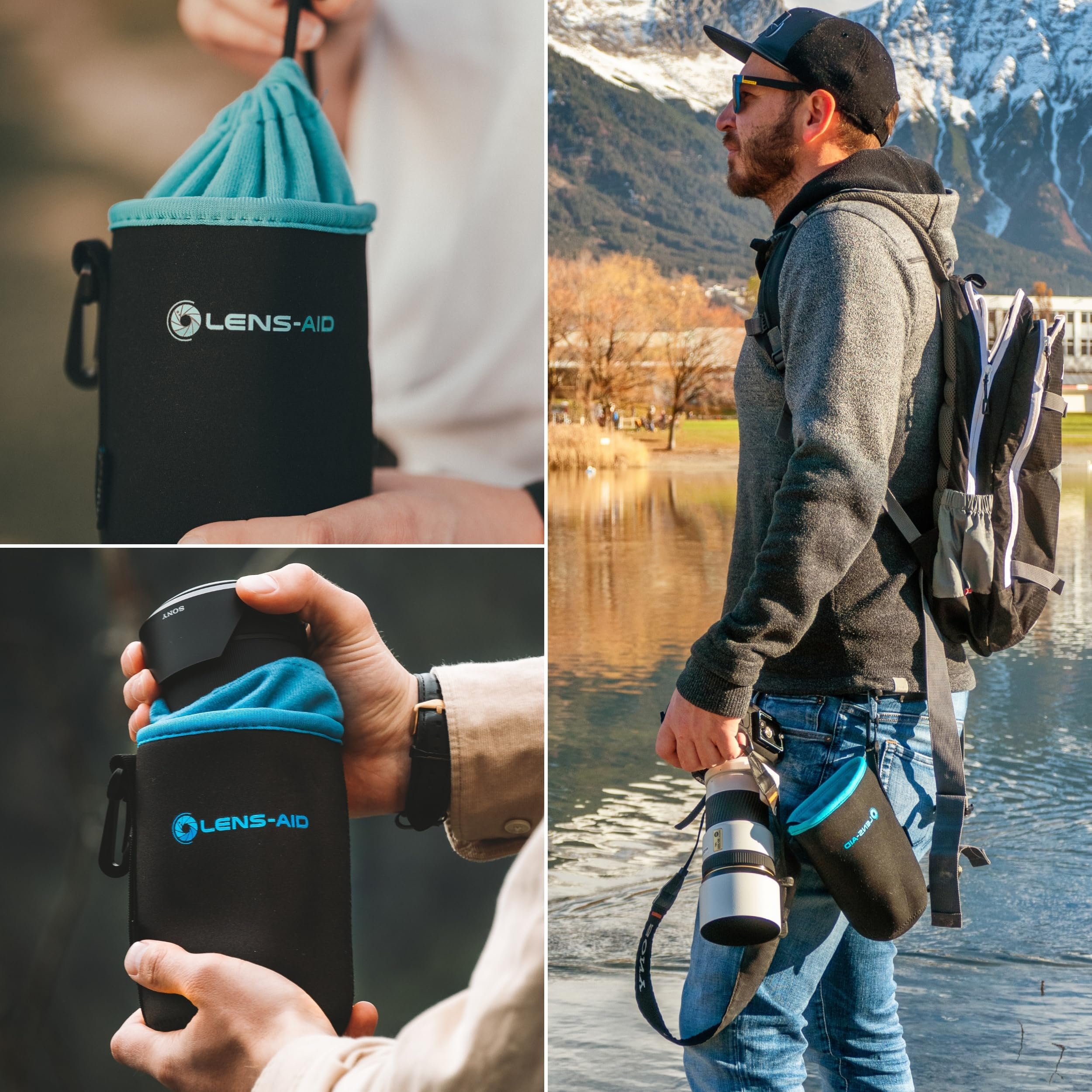 LENS-AID Neopren Objektivbeutel mit Fleece-Fütterung als Set oder einzeln Objektivtasche BZW. Köcher als Schutz für Objektiv, Blitz, Monitor, Kamera-Zubehör - XXS 6