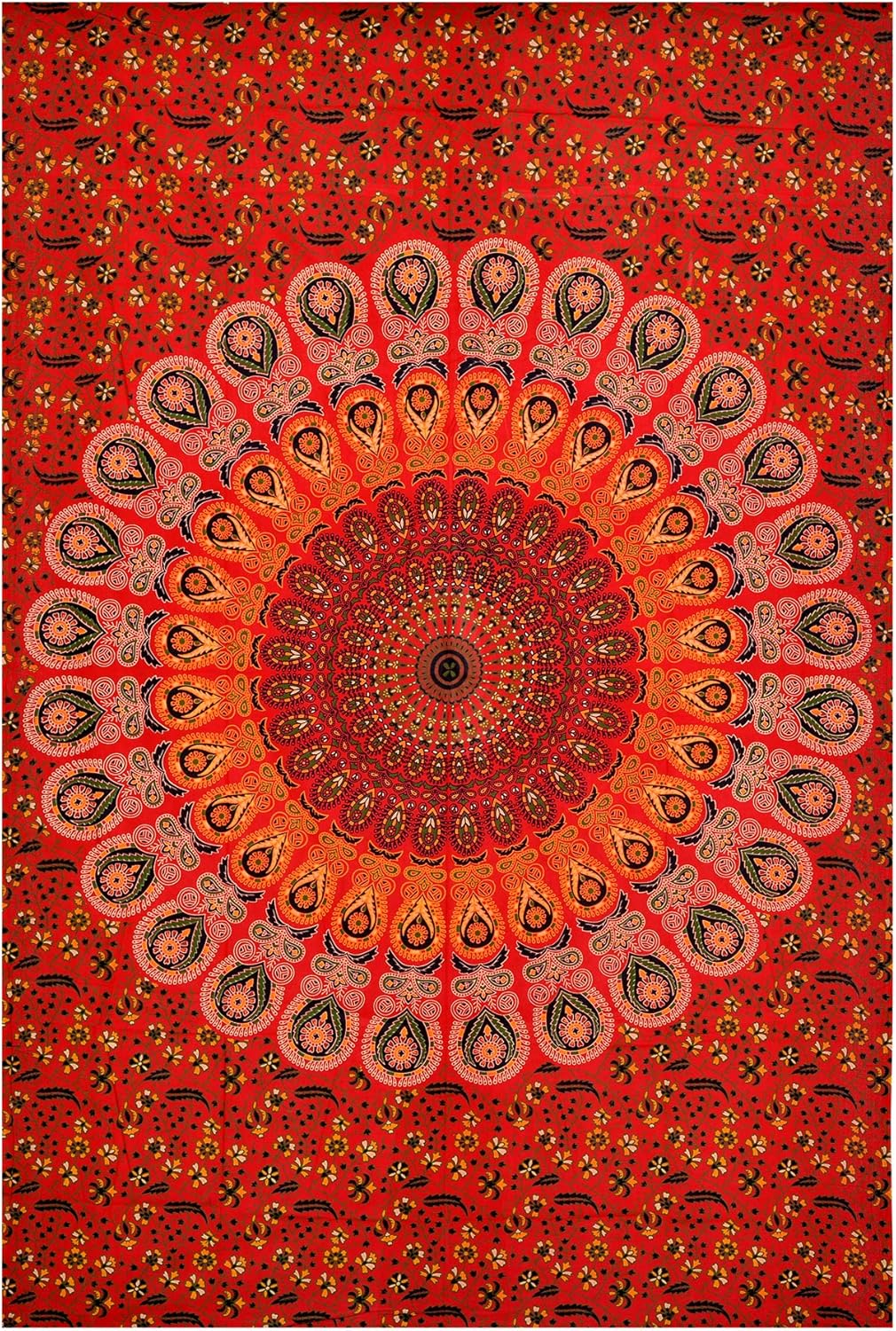 Future Handmade Twin Size Red Mandala Tapestry Wall Tapestry Home Decor Bedroom Bed Sheet Hippie Tapestry Wall Hanging Bohemian Tapestry Room Decoration 100% Cotton Bedspread