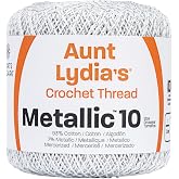 Red Heart Metallic Crochet Thread, 10, White/Silver | 88% Mercerized Cotton 12% Metallic 3-Ply Thread for Lace, Ornaments, Apparel, Accessories and Home Decor, 100 yards/91m