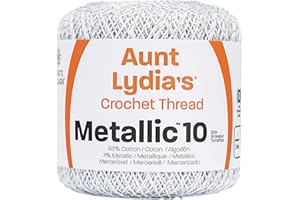 RED HEART Coats Crochet Aunt Lydia's Crochet, Cotton Metallic Size 10, White/Silver