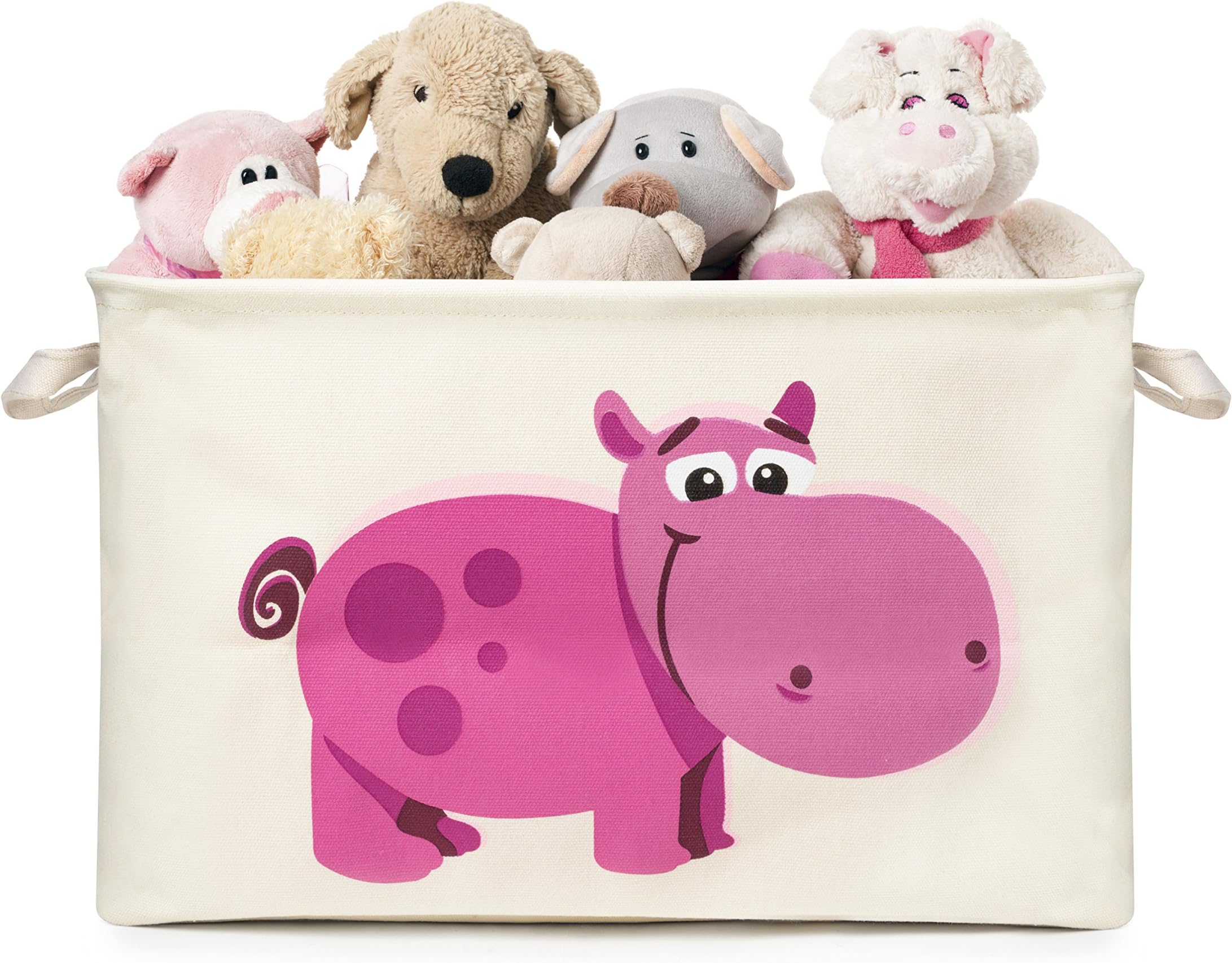 Proper Fulfillment Collapsible Canvas Storage Basket and Organizer with Handles - Hippopotamus