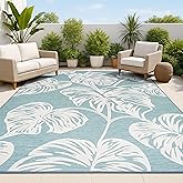 JONATHAN Y Two-Tone Monstera Leaf Indoor Outdoor Area Rug 8X10 Blue/Ivory, Tobago High-Low for Backyard, Patio, Porch, Easy-C