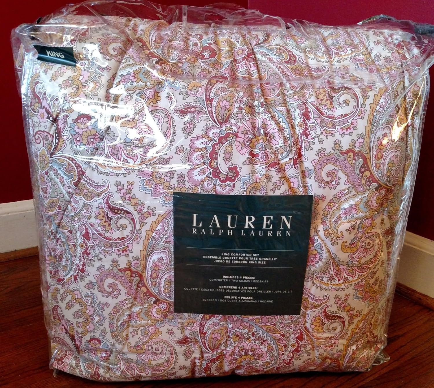 500 Ralph Lauren Tara Paisley Pink King 4 Piece Comforter Set