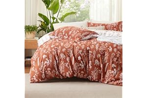Bedsure Duvet Cover Queen Size - Reversible Floral Duvet Cover Set with Zipper Closure, Terracotta Bedding Set, 3 Pieces, 1 Duvet Cover 90"x90" with 8 Corner Ties and 2 Pillow Shams 20"x26"