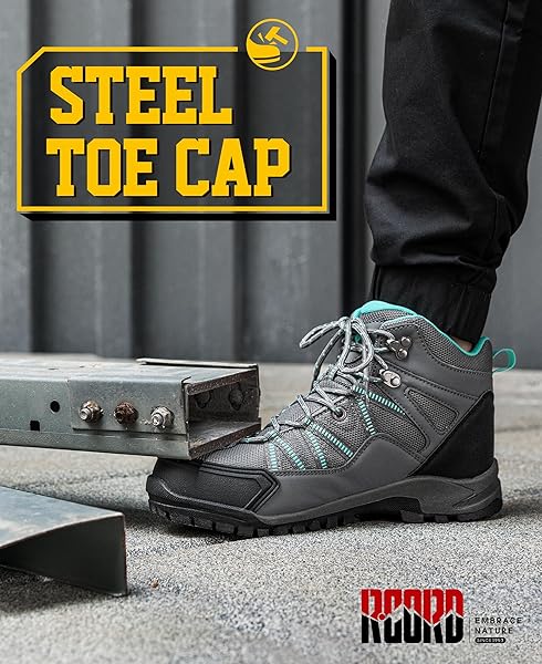 R CORD WOMENS WORK BOOTS STEEL TOE SHOES FOR WOMEN WATERPROOF SAFETY NON-SLIP COMPOSITE TOE CONSTRUCTION BOOTS GREY SIZE 6.5