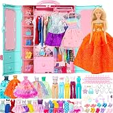 Style Shine 70 PCS Doll Clothes &amp; Accessorie with Closet for 11.5 inch Doll | Includes 2 Wedding Gown 6 Fashion Dresses 2 Casual Outfit 2 Swimsuit 10 Shoe 20 Hanger 27 Accessories, Dress up Gift for Girl
