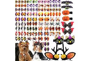 Senniea 100pcs Halloween Dog Bows,Hair Bows for Doggie Puppy Yorkie for Halloween Grooming Decoration, Small Bowknot Pet Hair Accessories