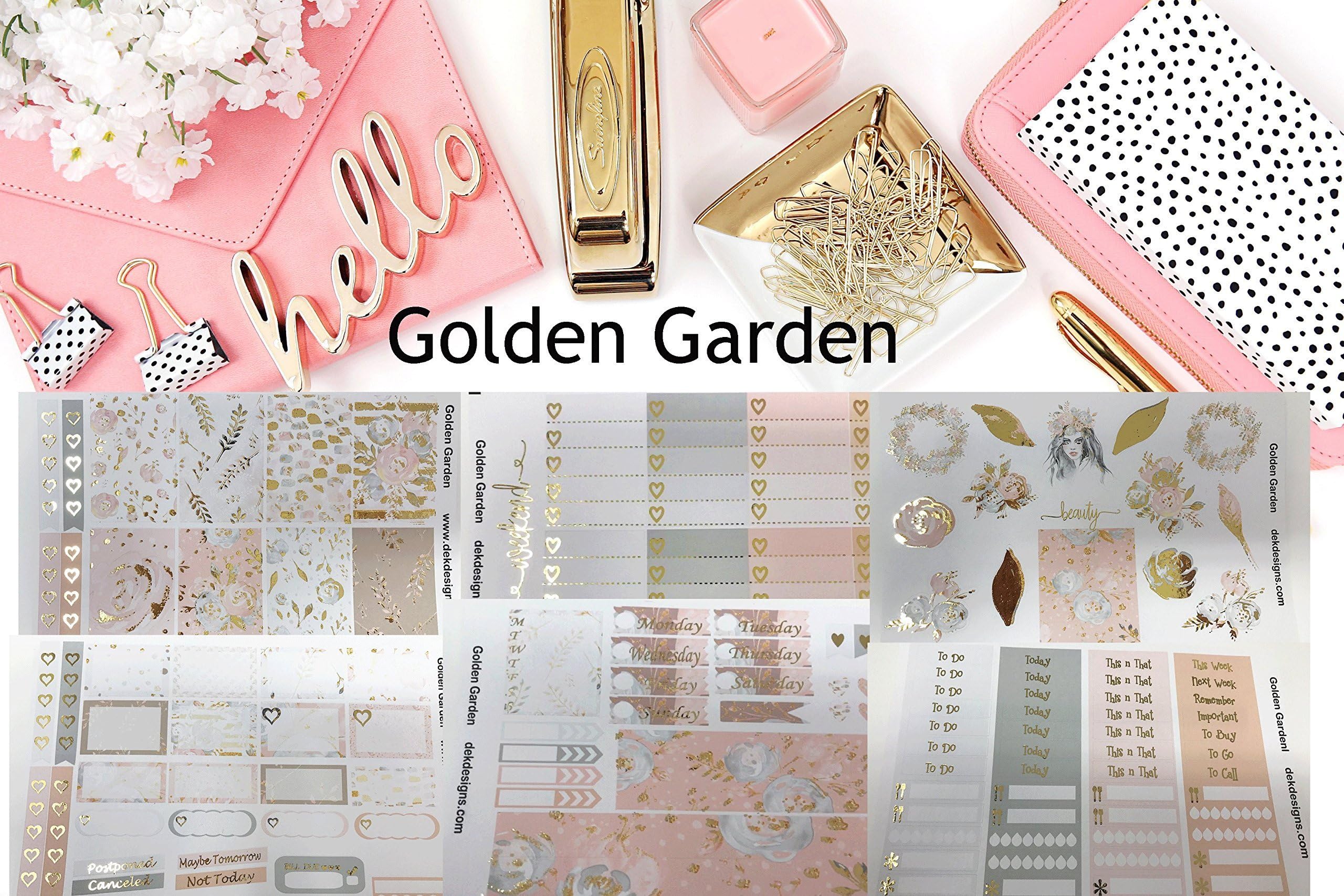 Golden Garden, Foil Planner Sticker Kit 6 sheets. Erin Condren Life Planner or Happy Planner Create 365 sizes available. Kiss cut, just peel and stick.