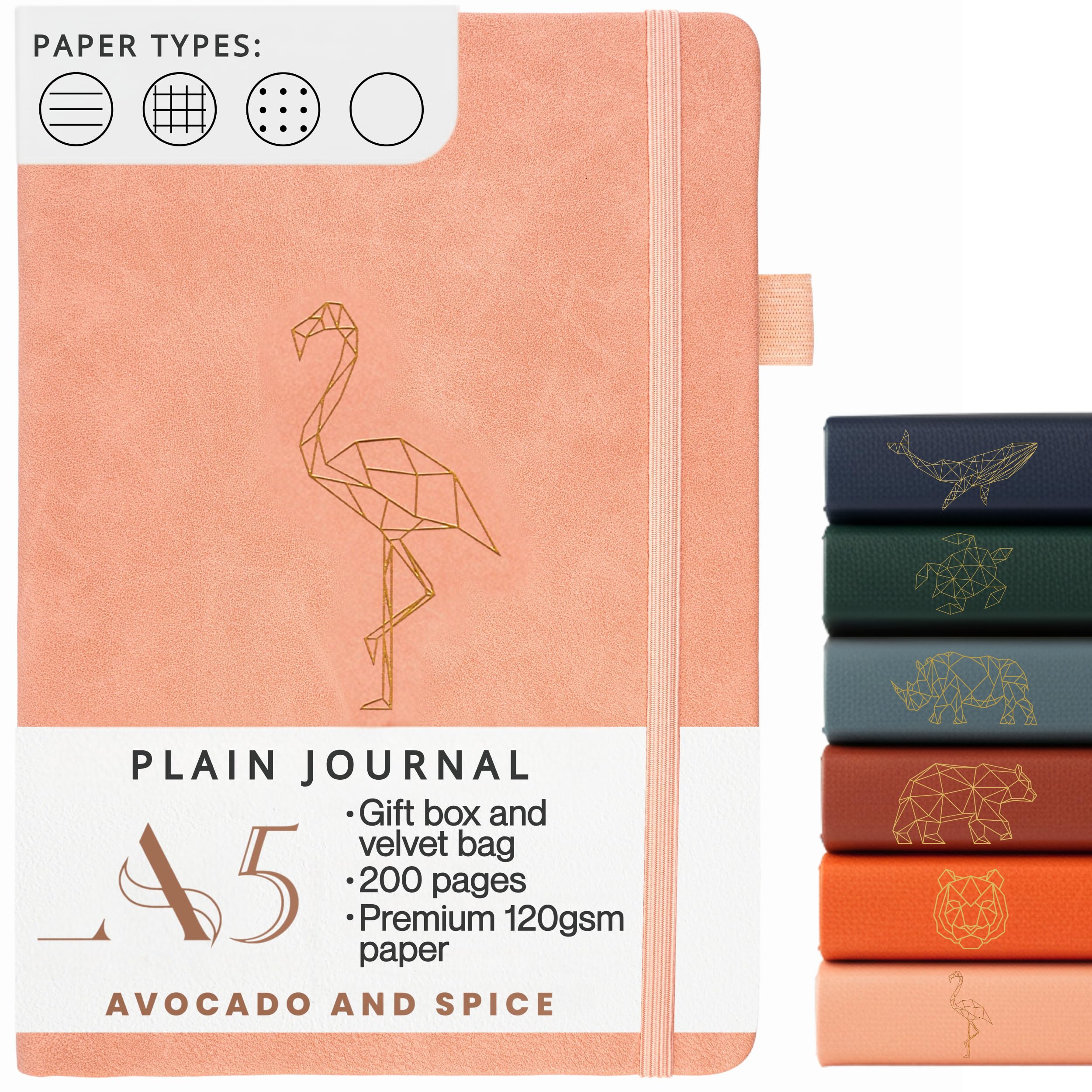 Drawing Pad A5 Plain Paper Notebook by Avocado and Spice® with Gift Box & Velvet Bag - A5 Plain Notebook - Travel Journal Sketchbook - Hardback Journal for Women and Men (Pink, Blank)